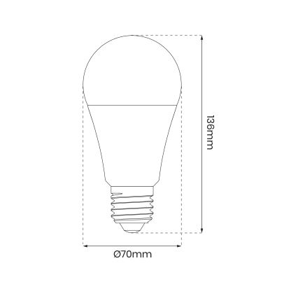LED RGB Himmennettävä polttimo A70 E27/11W/230V 2700-6500K Wi-Fi Tuya