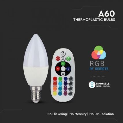 LED RGB himmennettävä polttimo E14 / 3,5 W / 230 V 6400K + RC