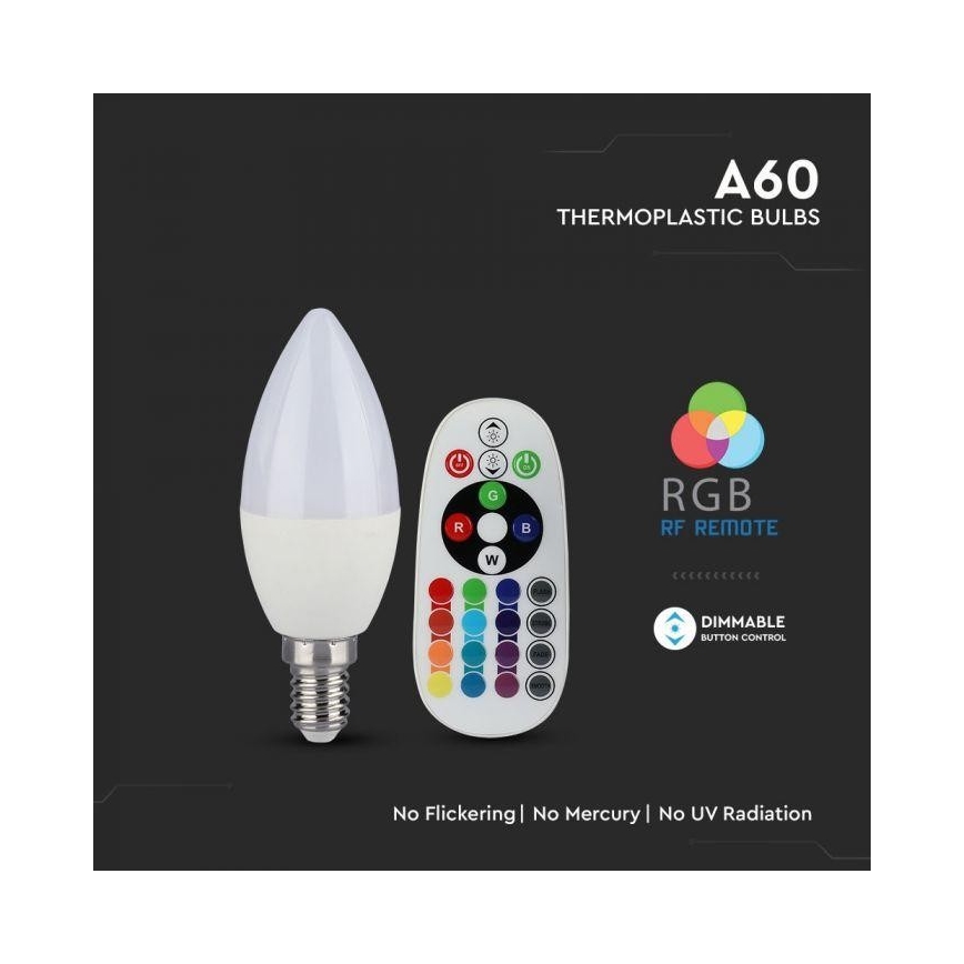 LED RGB himmennettävä polttimo E14 / 3,5 W / 230 V 6400K + RC