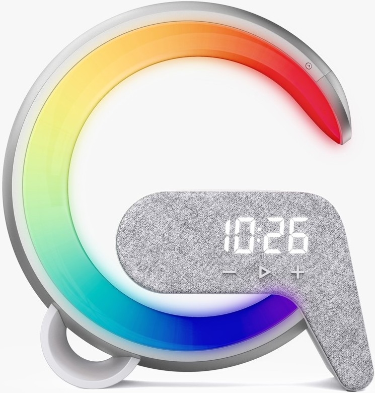 LED RGB Himmennettävä pöytävalaisin kanssa Herätyskello ja Qi lataus 30W/230V hopea