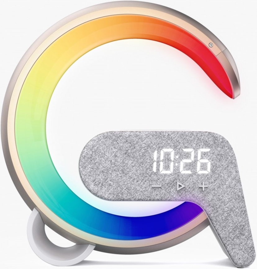 LED RGB Himmennettävä pöytävalaisin kanssa Herätyskello ja Qi lataus 30W/230V kulta