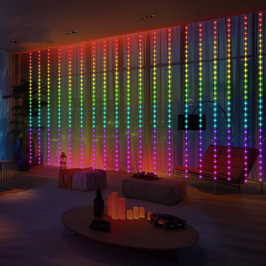 LED RGB Himmennettävä Valoverho WIZARD 300xLED/USB 3x3m + kauko-ohjaus