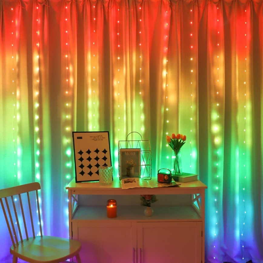 LED RGB Himmennettävä Valoverho WIZARD 300xLED/USB 3x3m + kauko-ohjaus