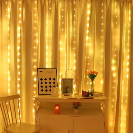 LED RGB Himmennettävä Valoverho WIZARD 300xLED/USB 3x3m + kauko-ohjaus