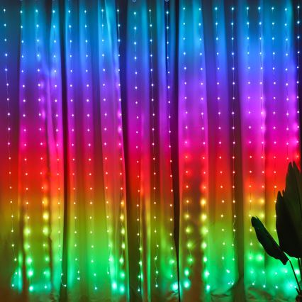 LED RGB Himmennettävä Valoverho WIZARD 400xLED/USB 2x2m + kauko-ohjaus