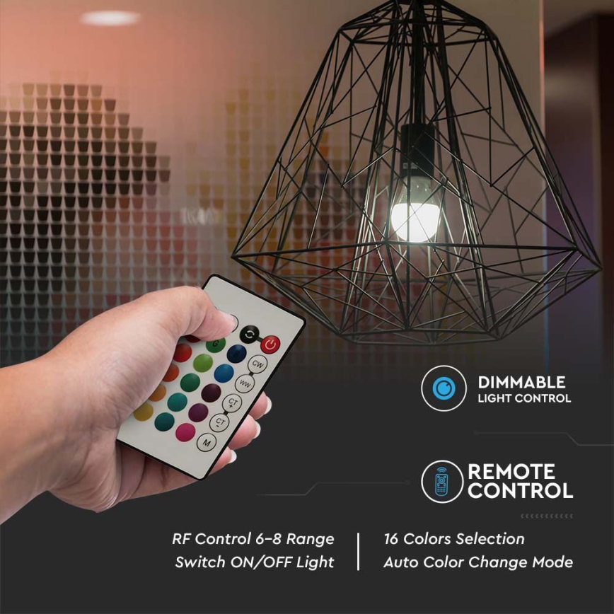 LED-RGB-himmennyslamppu A60 E27/8,5W/230V 4000K + kauko-ohjaus