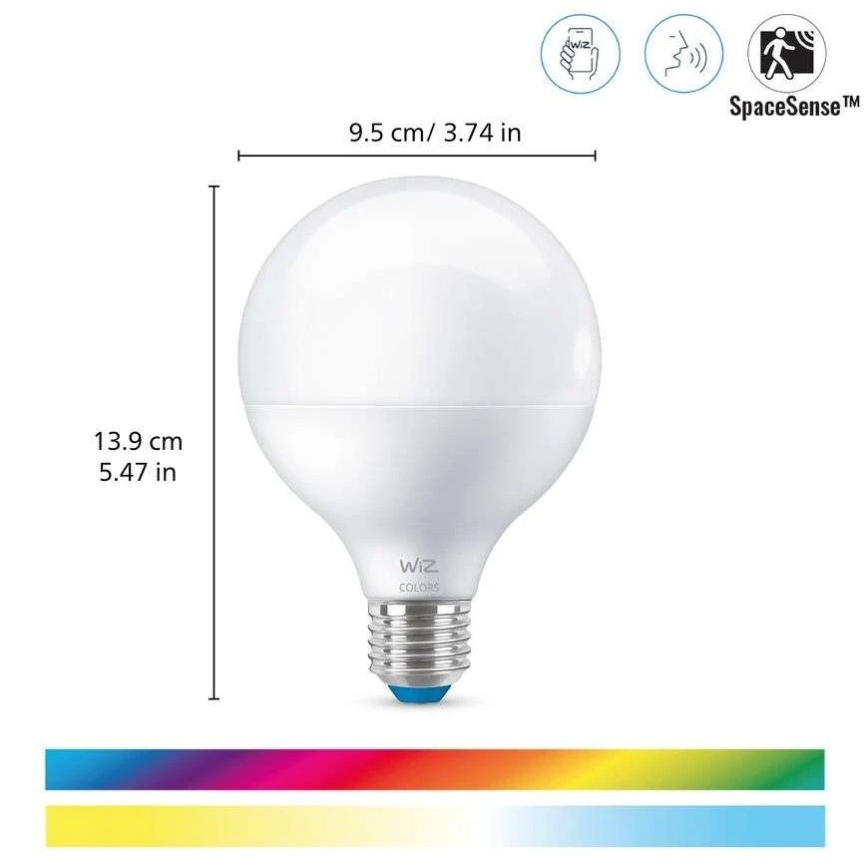 LED-RGB-himmennyslamppu G95 E27/11W/230V 2200-6500K Wi-Fi - WiZ