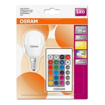LED-RGB-himmennyslamppu RETROFIT E14/4,5W/230V 2700K + Kauko-ohjaus - Osram