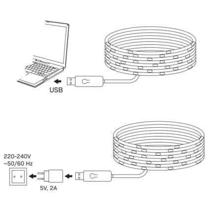 LED RGB Jouluketju LED/10W/5V 10 m USB + kauko-ohjaus