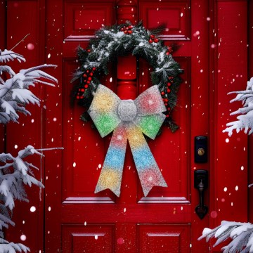 LED RGB joulukoriste 11xLED/3xLR44 40x30 cm hopeanvärinen rusetti