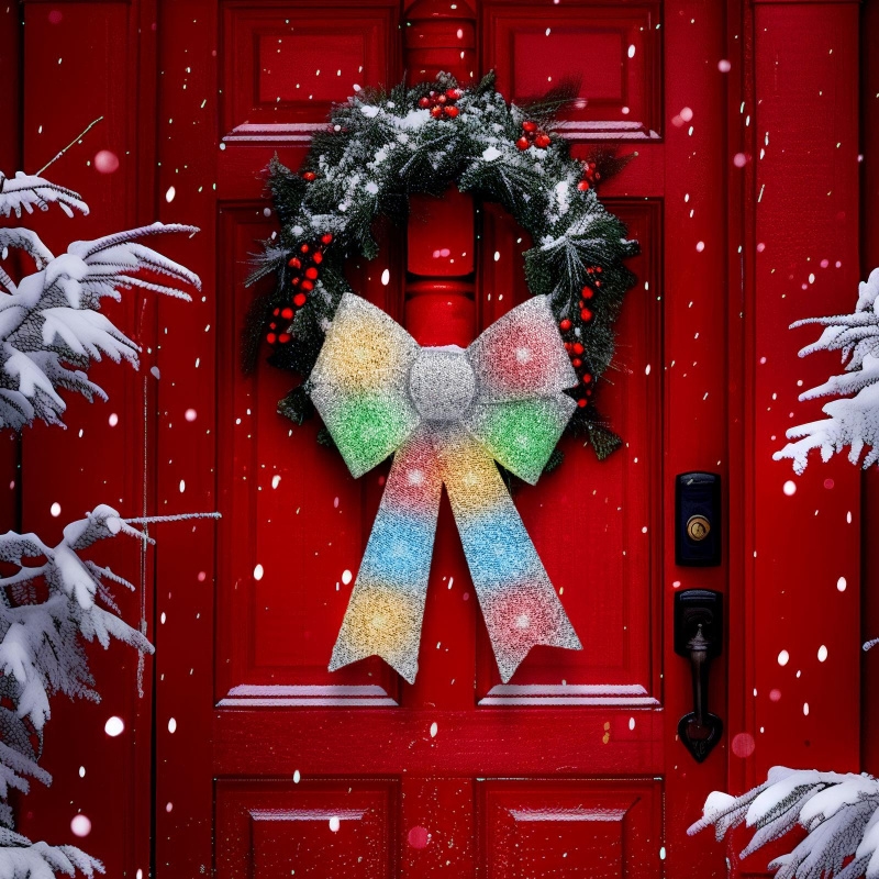 LED RGB joulukoriste 11xLED/3xLR44 40x30 cm hopeanvärinen rusetti