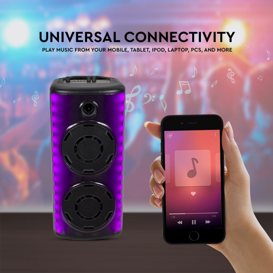 LED RGB ladattava kaiutin mikrofonilla 600W/2400 mAh + kauko-ohjaus