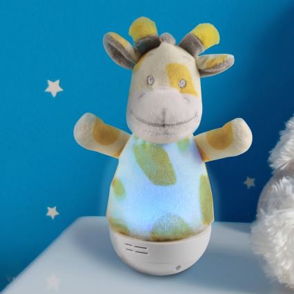 LED RGB Lasten yöpöytälamppu melodialla 3xAAA/5V kirahvi