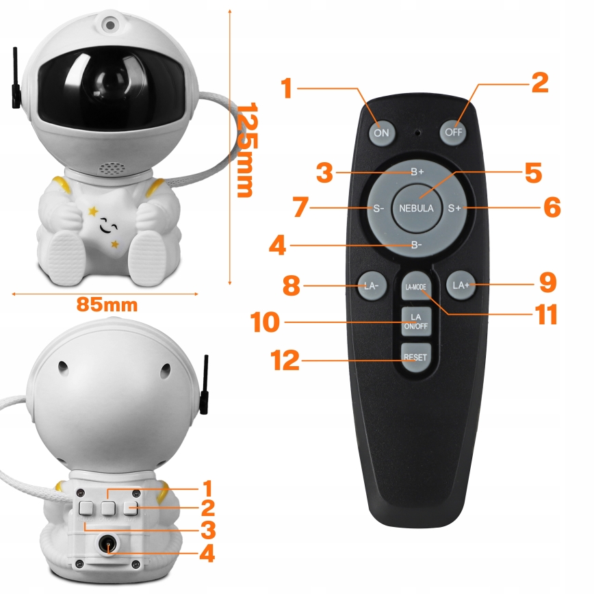 LED RGB Projektori LED/5W/5V astronautti + kaukosäädin