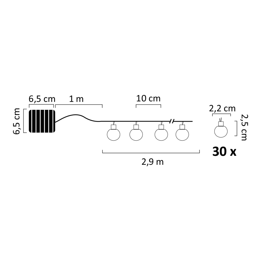 LED RGB Solar ketju PARTY 30xLED/1,2V 3,9 m IP44