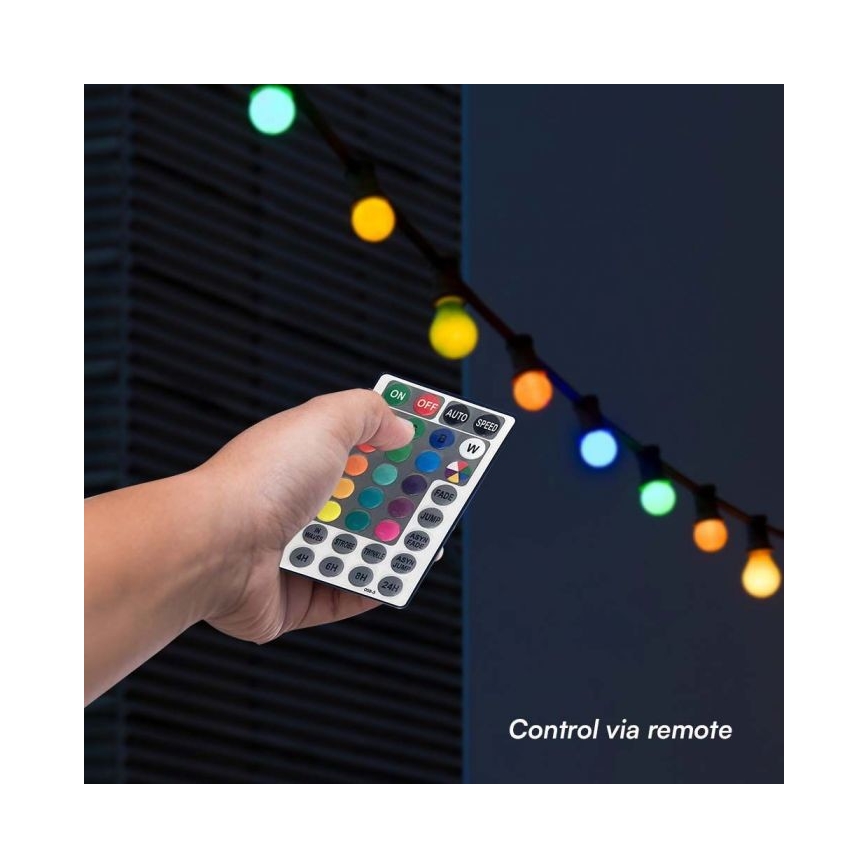 LED RGB Valoketju ulkokäyttöön STRING 13 m 15xLED/0,5W/230V IP44 + kauko-ohjaus