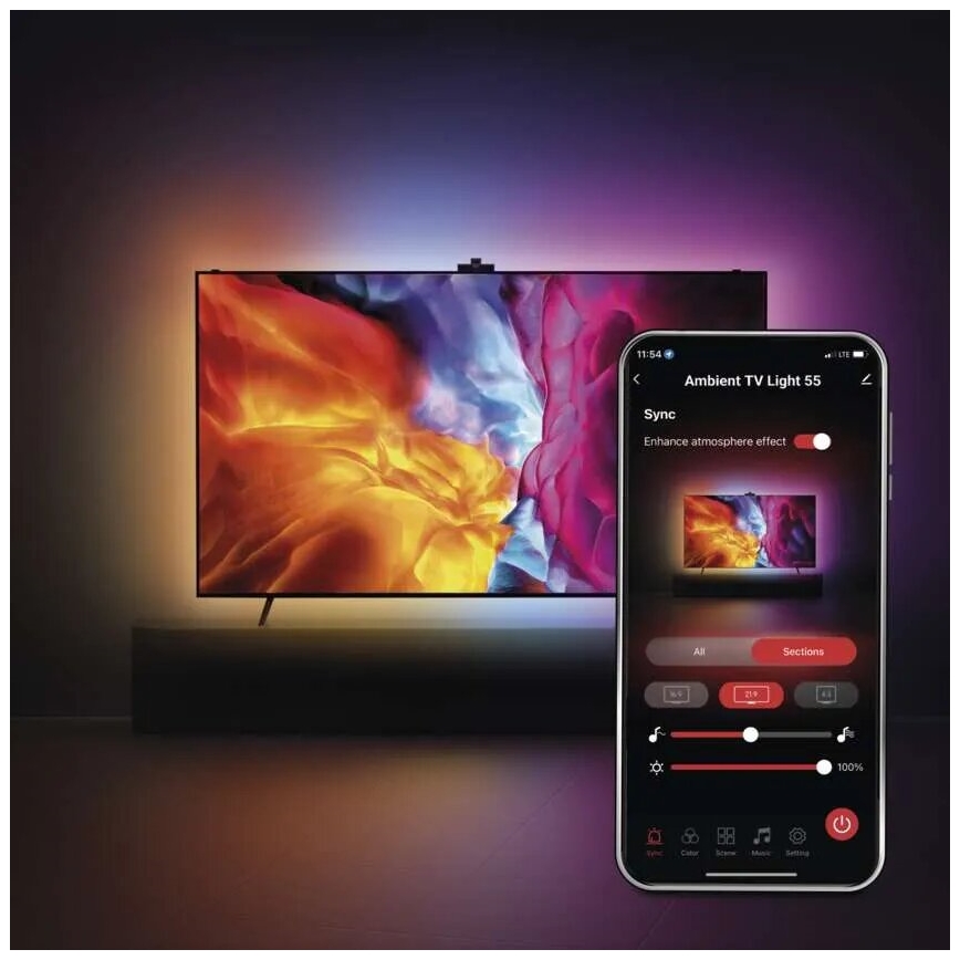 LED RGBIC Himmennettävä nauha televisioon GoSmart LED/24W/230V 55“