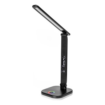 LED RGBW Himmennettävä kosketuspöytälamppu langattomalla latauksella, LCD näyttö ja USB-portti MAGNUS LED/6W/5V 3000-6500K musta