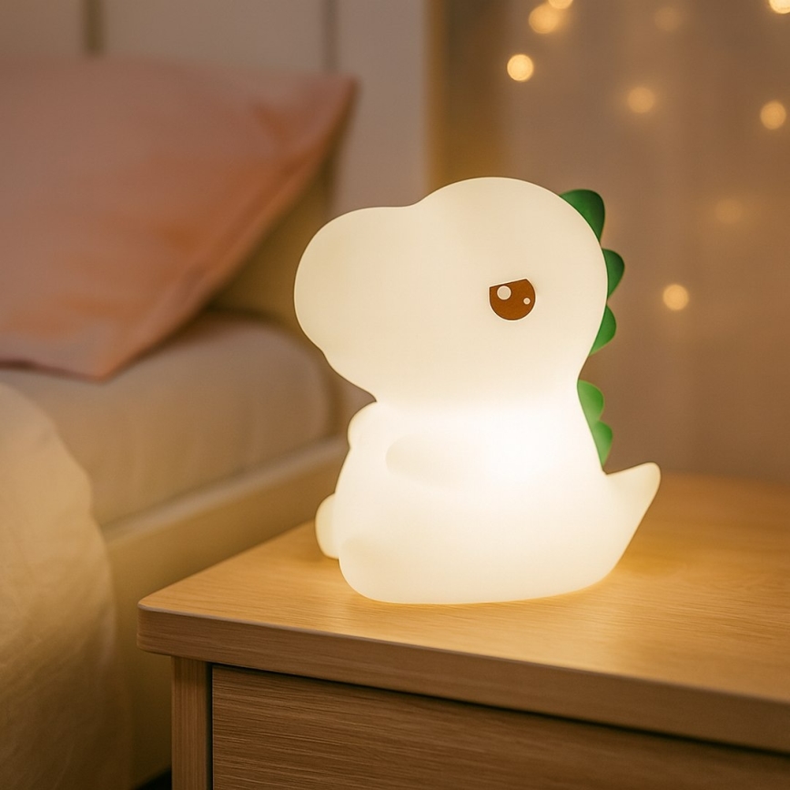 LED RGBW himmennettävä ladattava kosketustoiminen lasten yövalo DINO LED/1W/5V 1200 mAh