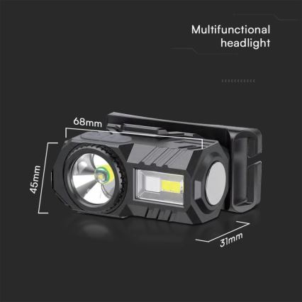LED RGBW Himmennettävä ladattava otsalamppu USB LED/3W/5V IP43 190 lm 24 h