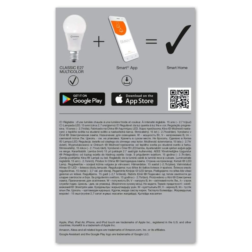 LED RGBW Himmennettävä lamppu SMART+ E27/9,5W/230V 2700K-6500K Wi-Fi - Ledvance