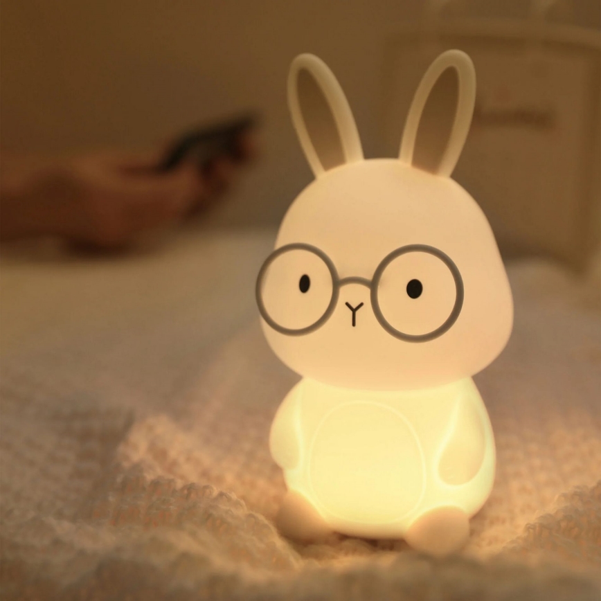 LED RGBW Himmennettävä lasten kosketus lamppu FLORKA LED/1W/5V USB 1200 mAh pupu valkoinen/harmaa