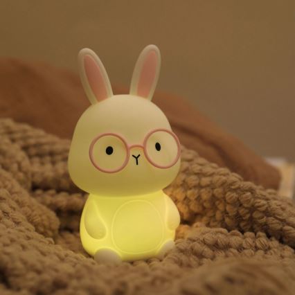 LED RGBW Himmennettävä lasten kosketus lamppu FLORKA LED/1W/5V USB 1200 mAh pupu valkoinen/vaaleanpunainen