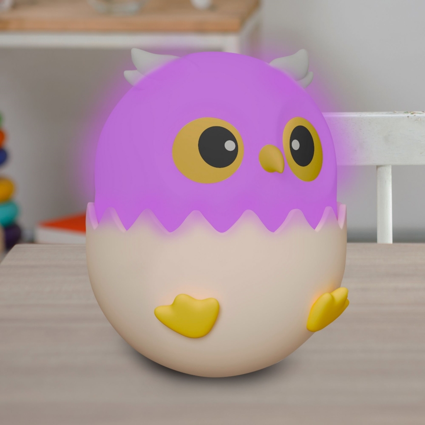 LED RGBW Himmennettävä lasten kosketus lamppu OWL LED/1W/5V USB 1200 mAh pöllö vaaleanpunainen
