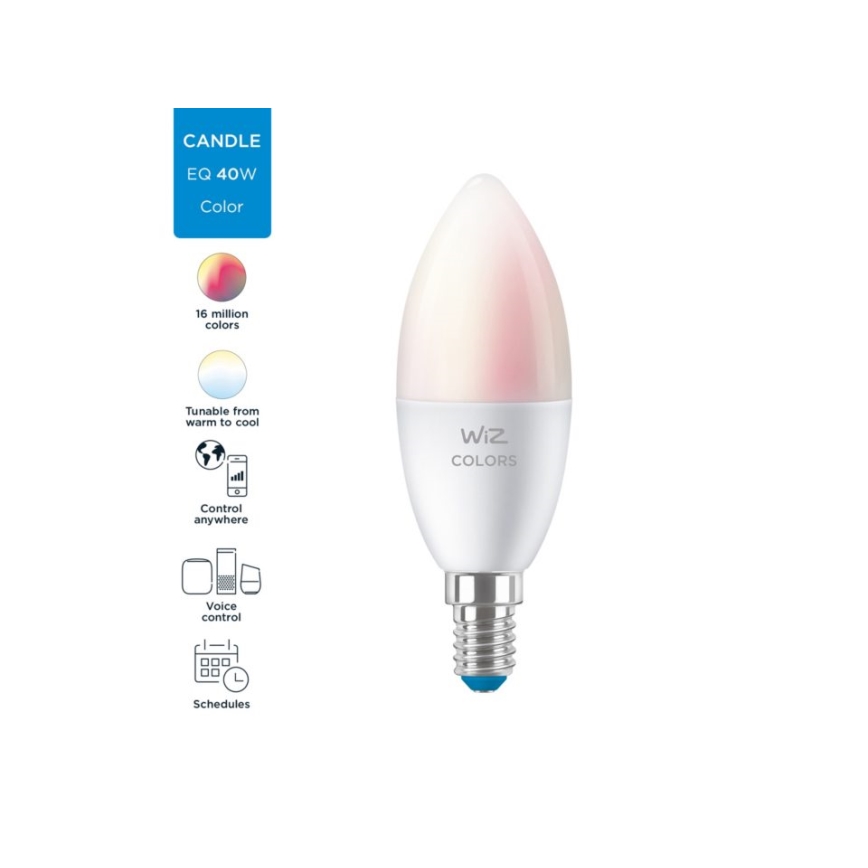 LED RGBW Himmennettävä polttimo C37 E14/4,9W/230V 2200-6500K CRI 90 Wi-Fi -WiZ