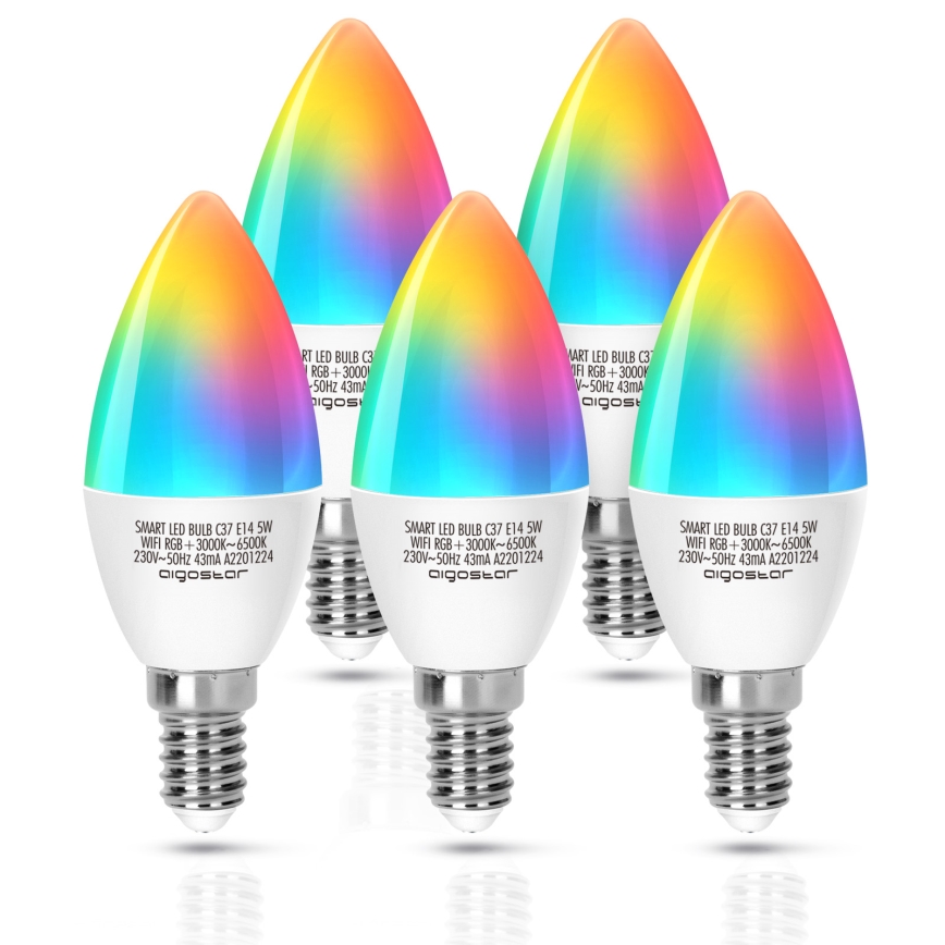 LED RGBW Himmennettävä polttimo C37 E14/5W/230V 3000-6500K Wi-Fi - Aigostar