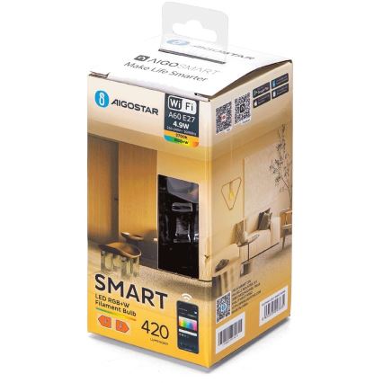 LED RGBW Himmennettävä polttimo FILAMENT A60 E27/4,9W/230V 2700K Wi-Fi - Aigostar