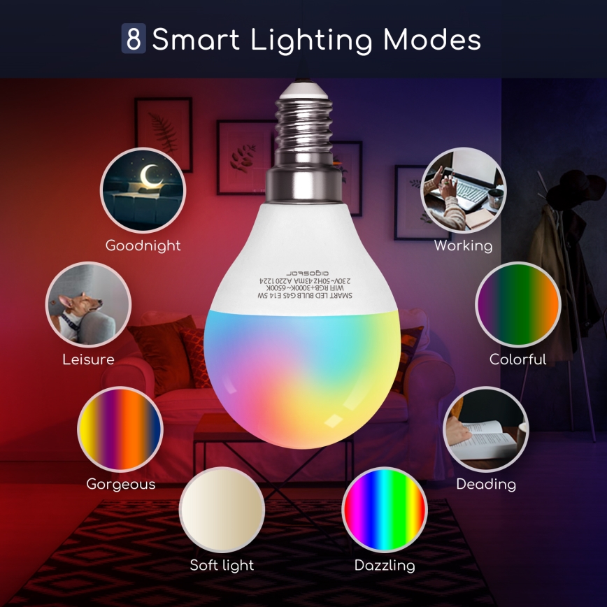 LED RGBW Himmennettävä polttimo G45 E14/5W/230V 3000-6500K Wi-Fi - Aigostar