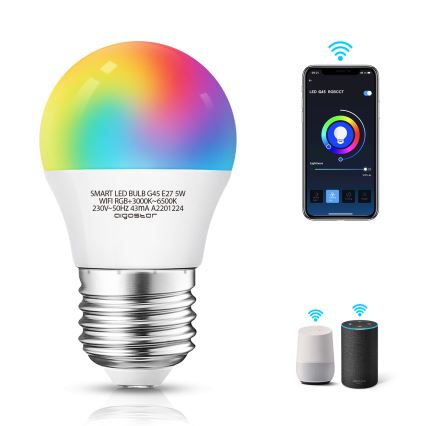 LED RGBW Himmennettävä polttimo G45 E27/5W/230V 3000-6500K Wi-Fi - Aigostar