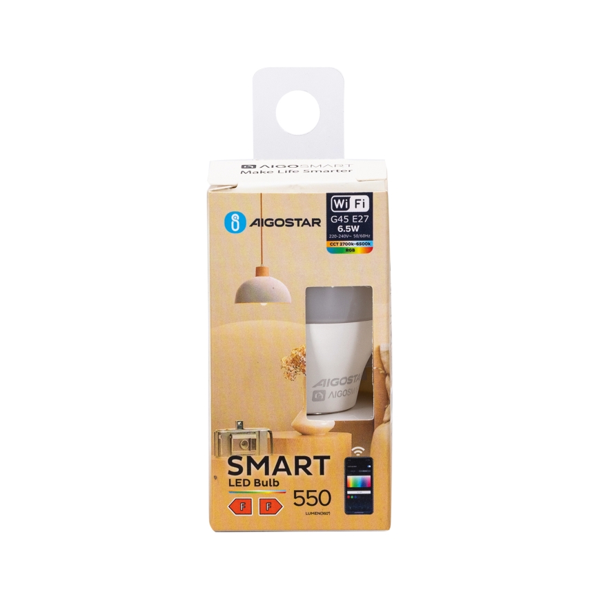 LED RGBW Himmennettävä polttimo G45 E27/6,5W/230V 2700-6500K Wi-Fi - Aigostar
