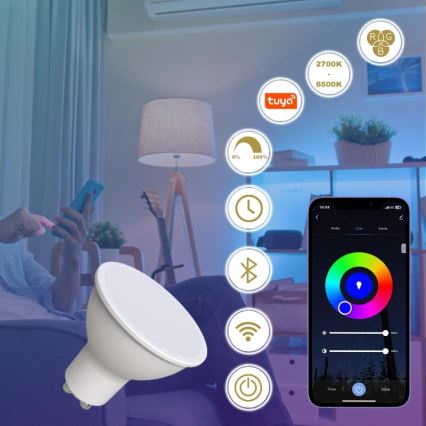 LED RGBW Himmennettävä polttimo GU10/4,5W/230V 2700-6500K Wi-Fi Tuya