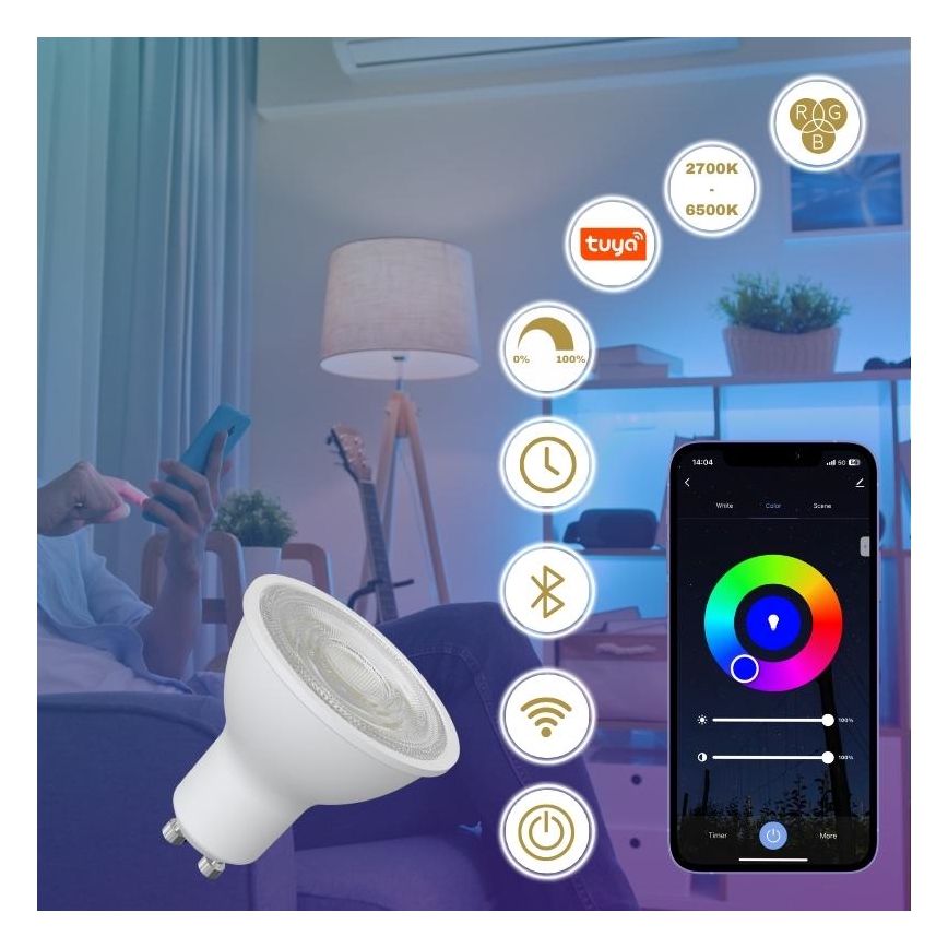 LED RGBW Himmennettävä polttimo GU10/4,5W/230V 2700-6500K Wi-Fi Tuya