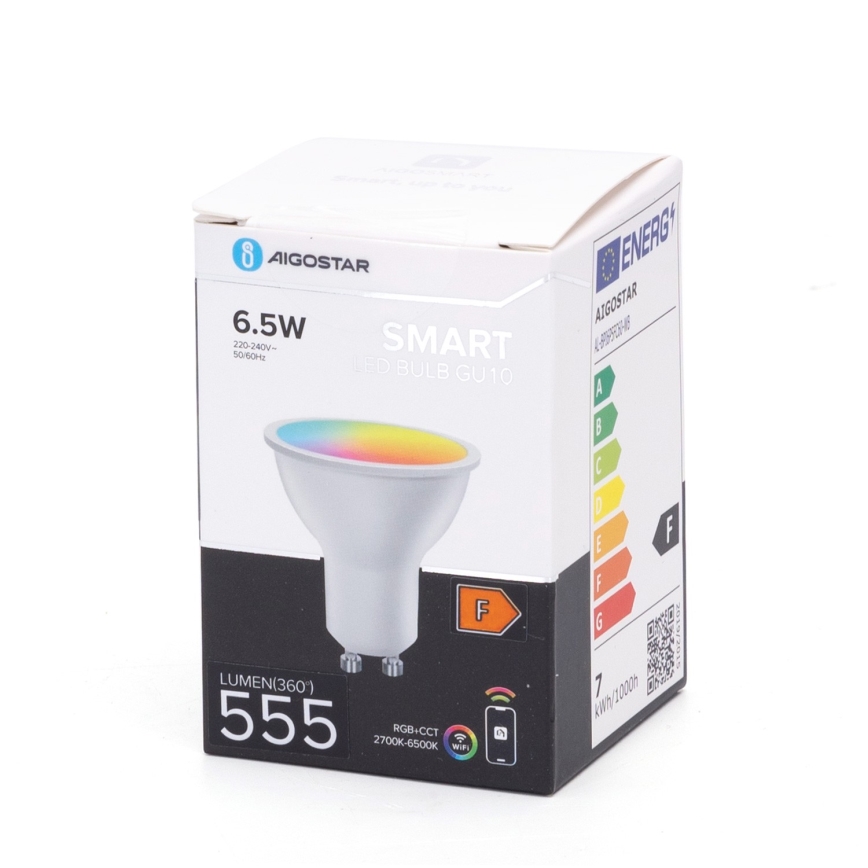 LED RGBW Himmennettävä polttimo GU10/6,5W/230V 2700-6500K Wi-Fi - Aigostar