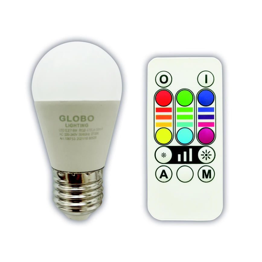 LED RGBW Himmennettävä polttimo E27/6W/230V 3000K + kauko-ohjaus - Globo