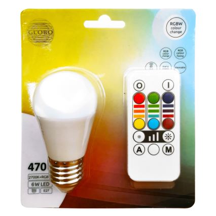 LED RGBW Himmennettävä polttimo E27/6W/230V 3000K + kauko-ohjaus - Globo