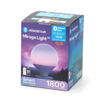 LED RGBW Himmennettävä polttimo MESH G120 E27/18W/230V 6500K + kauko-ohjaus - Aigostar