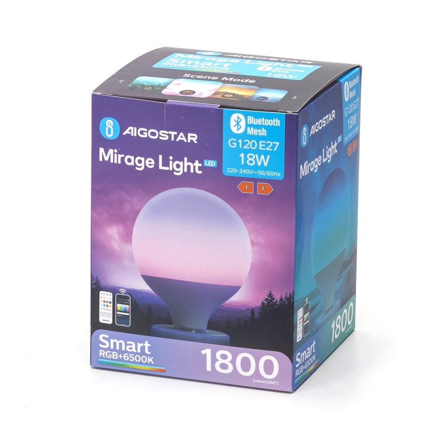 LED RGBW Himmennettävä polttimo MESH G120 E27/18W/230V 6500K + kauko-ohjaus - Aigostar