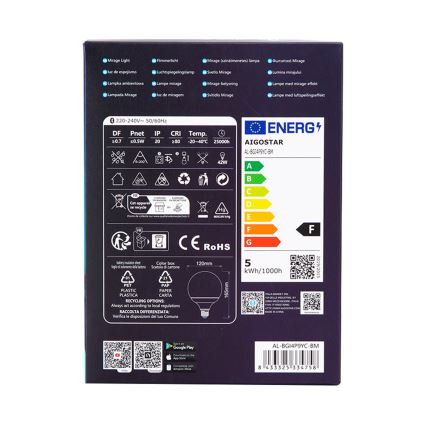 LED RGBW Himmennettävä polttimo MESH G120 E27/4,9W/230V 2700-6500K + kauko-ohjaus - Aigostar