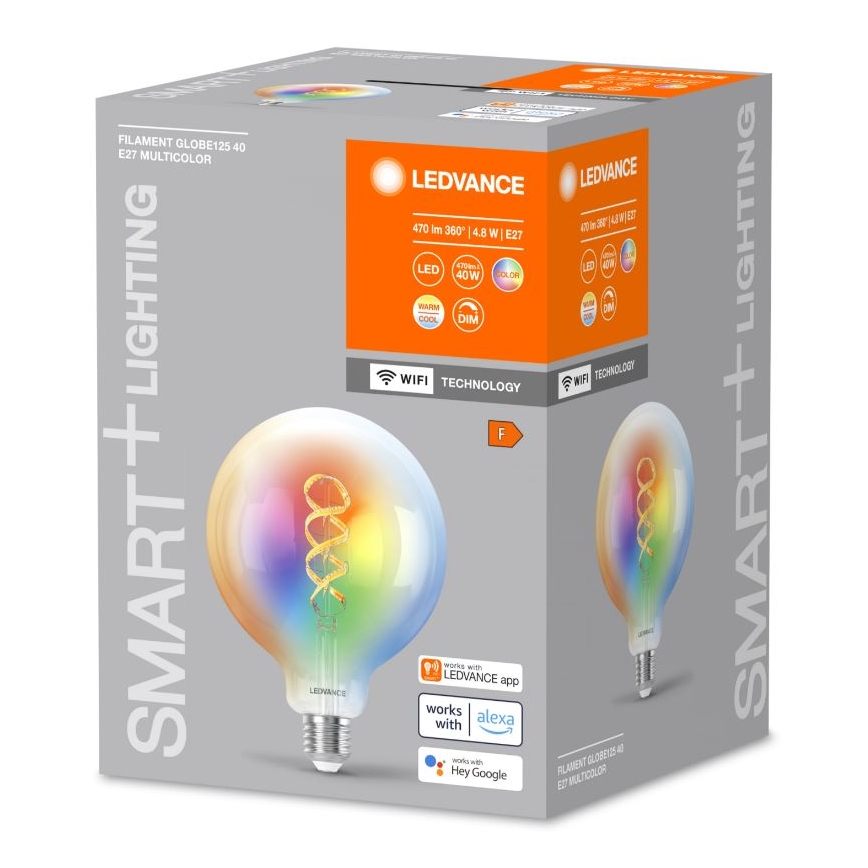 LED RGBW Himmennettävä polttimo SMART+ FILAMENT E27/4,8W/230V 2700-6500K Wi-Fi - Ledvance