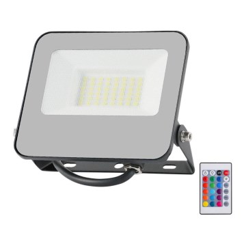 LED RGBW Himmennettävä valonheitin LED/30W/230V IP65 harmaa + kauko-ohjaus