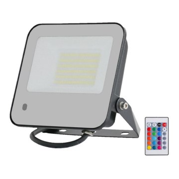 LED RGBW Himmennettävä valonheitin LED/50W/230V IP65 harmaa + kauko-ohjaus