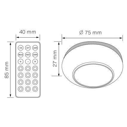 LED RGBW Himmennettävä huonekaluvalaistus LED/0,5W/4,5V 3xAAA valkoinen + kauko-ohjaus