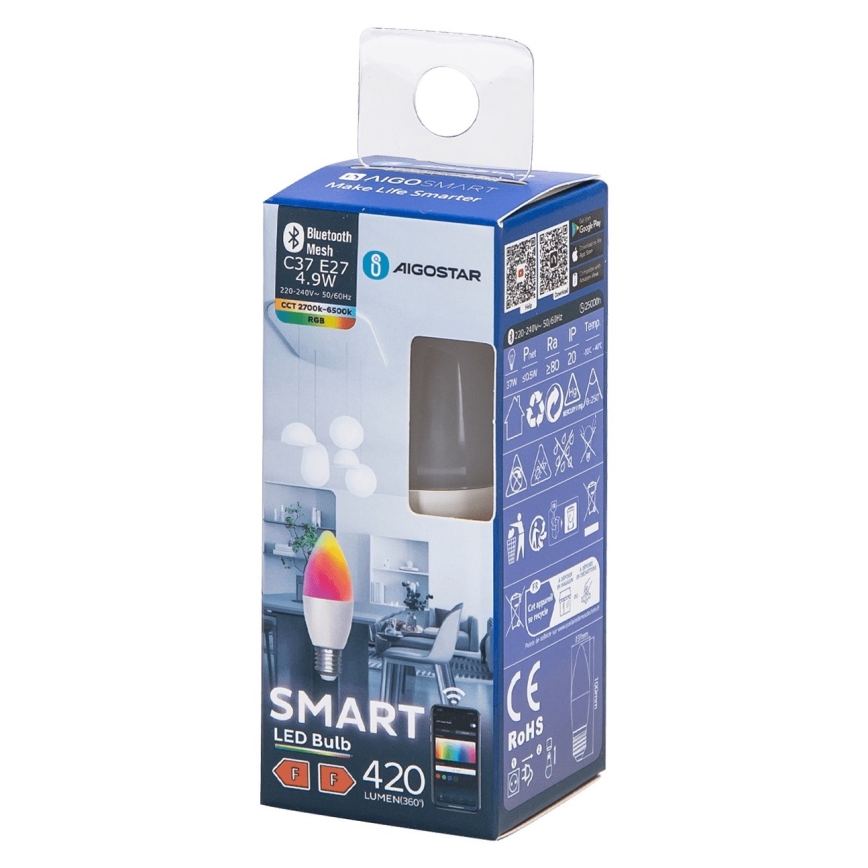 LED RGBW himmennettävä lamppu C37 E27/4,9W/230V 2700-6500K - Aigostar