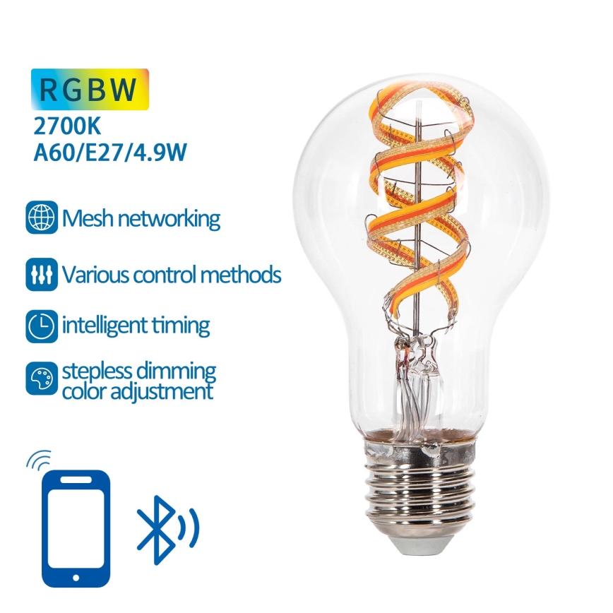 LED RGBW Himmennettävä polttimo FILAMENT MESH Älykäs A60 E27/4,9W/230V 2700K - Aigostar
