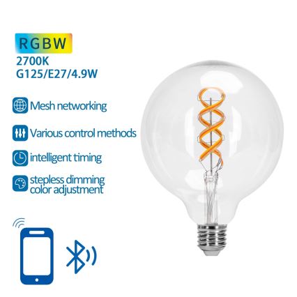 LED RGBW Himmennettävä polttimo FILAMENT MESH Älykäs G125 E27/4,9W/230V 2700K - Aigostar