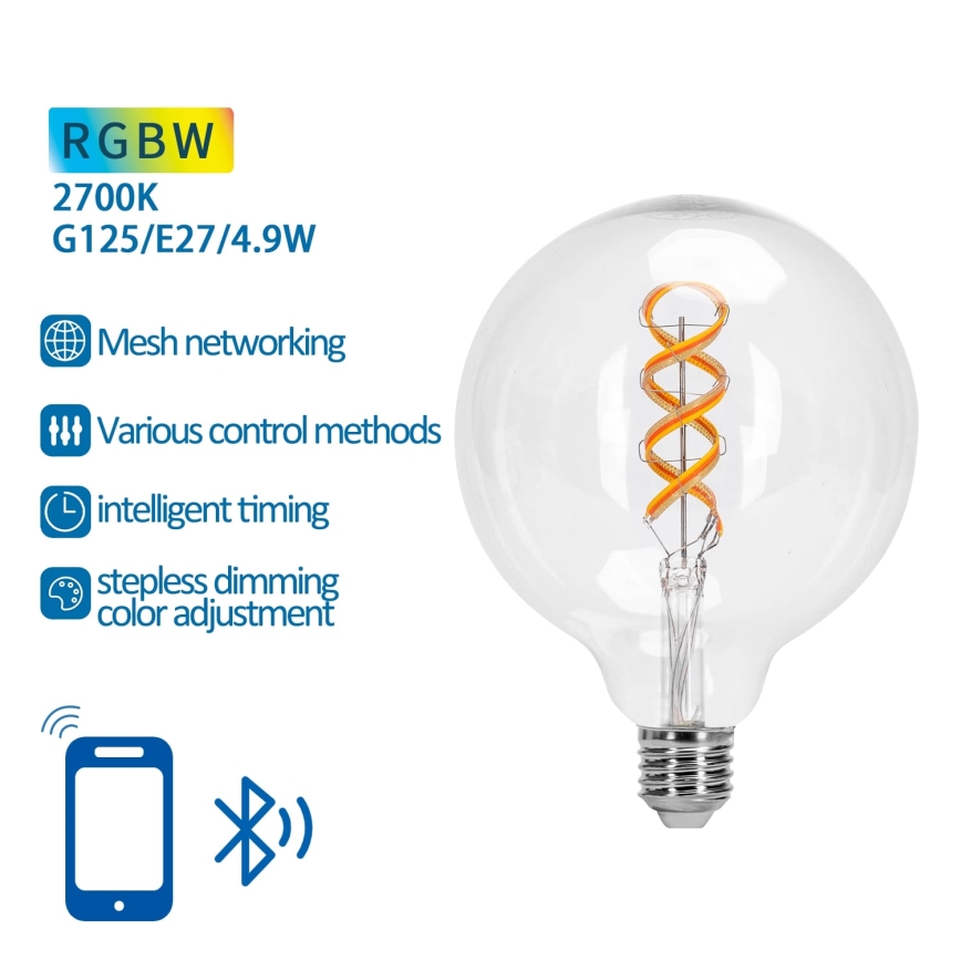LED RGBW Himmennettävä polttimo FILAMENT MESH Älykäs G125 E27/4,9W/230V 2700K - Aigostar